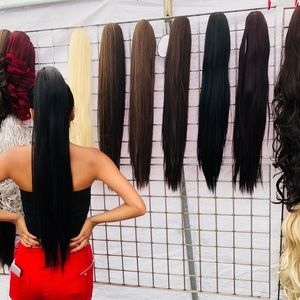 Jet Black Bone Straight Long ponytail